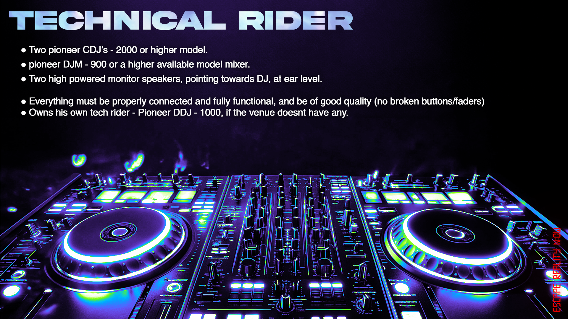 Pioneer DJ Technical Rider Console